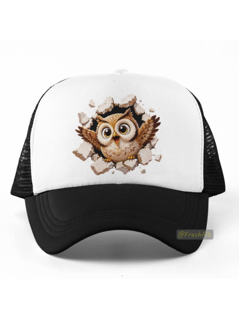 🆕Owl Burst Foam Trucker Hat Mesh Snapback Cap Black/White